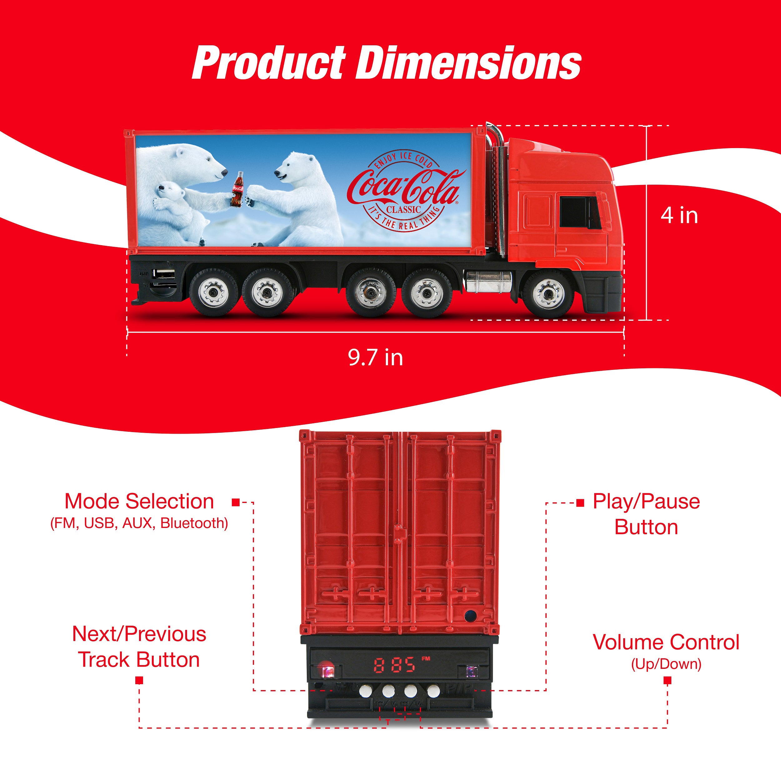 Coca-Cola Truck Shaped Bluetooth Speaker with FM Radio Mode